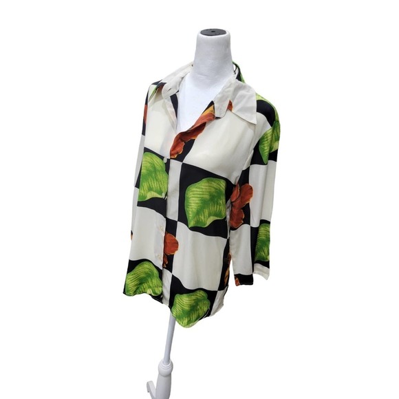Silk Club Collection Vintage Geometric Leaf Printed Button Down Blouse Size S‎ - Picture 4 of 10